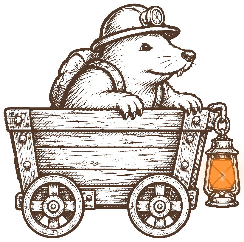 Your mole rides a mine cart, lantern lit.