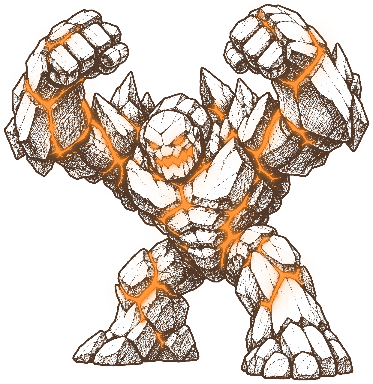 The Obsidian Golem, fists raised, magma glowing in its cracks.